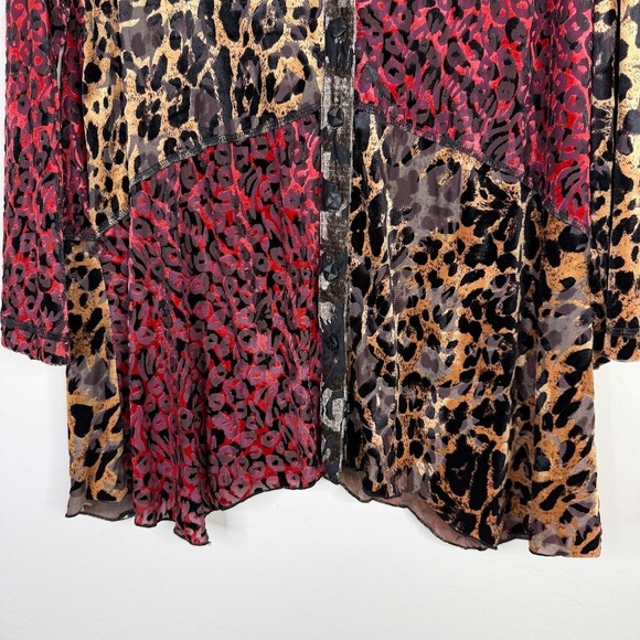Ali Miles Velvet Animal Leopard Print Button Up Tunic Top Artsy Colorful Size M - Picture 3 of 12